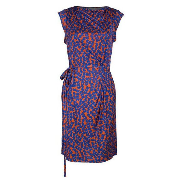 Diane Von Furstenberg Amberlin Orange Blue Print Belted Women's Size 8 Dress - Picture 1 of 15
